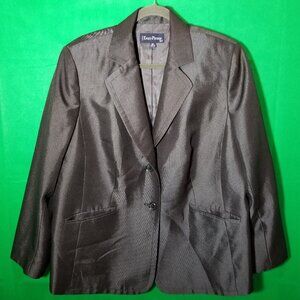 Evan-Picone Suit Blazer Jacket Shiny Black Single Breasted Womens Plus‎ Size 18W
